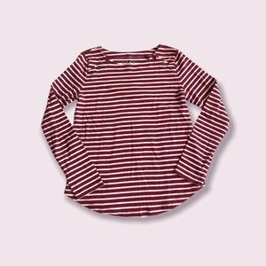 Loft Boat Neck Maroon And White Striped Top